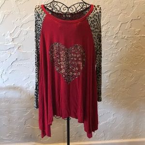 Solid red and animal print tunic
